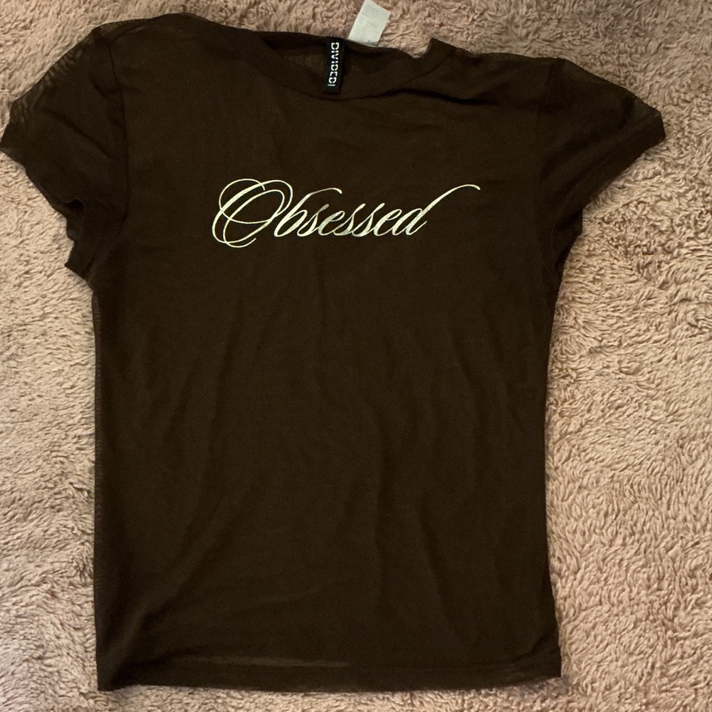 H & M “DIVIDED” Chocolate Brown 'Obsessed' Tee